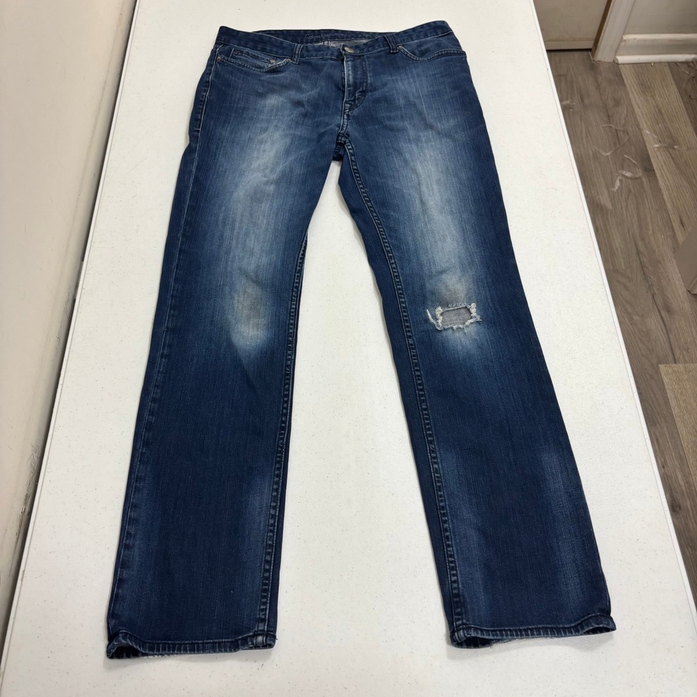 Calvin Klein Jeans Mens 33x32 Slim Straight Distressed Medium Wash Blue Denim
